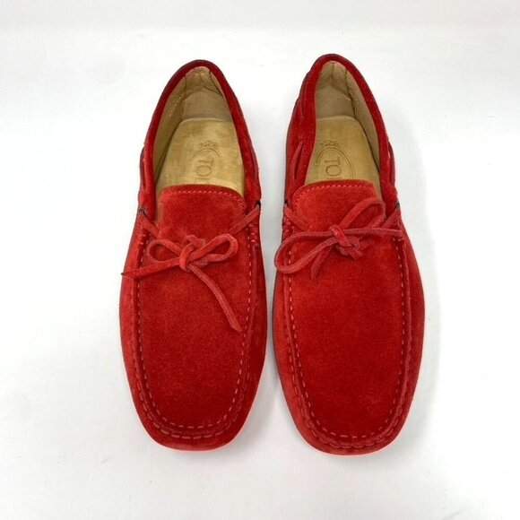 TOD'S Suede Gommino Loafers Moc Toe Loafer Driver Red Orange Men's US 6.5 NWOB - Picture 4 of 11